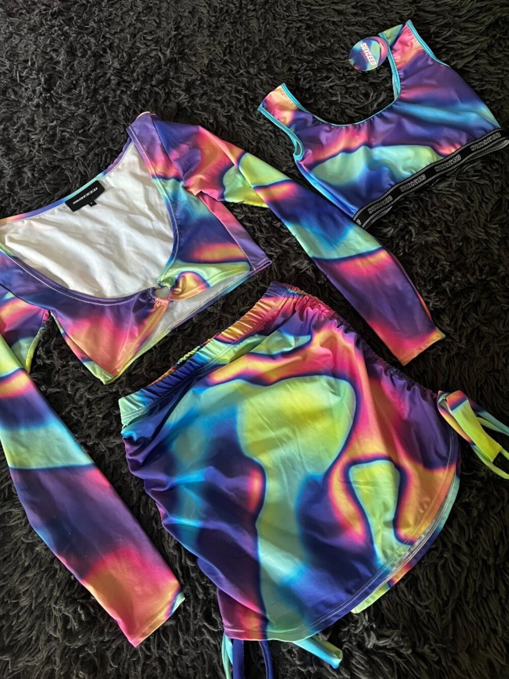 Suxceed Rave Psychedelic 3-Piece Skirt Set (Handmade) (NWOT+NWT)